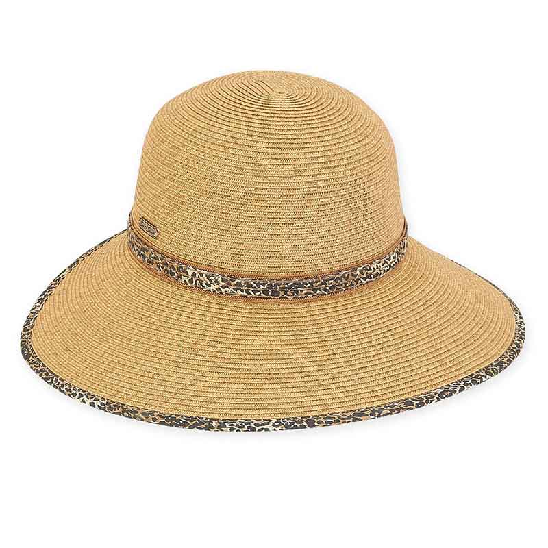 Backless Facesaver Hat with Animal Print Trim - Sun 'N' Sand Hat Facesaver Hat Sun N Sand Hats HH2355A Toast Tweed Medium (57 cm) 