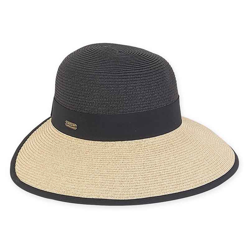 Large Size Women's Hats: Two Tone Facesaver Hat - Sun 'n' Sand Hats Black / Natural / Large (59 cm)