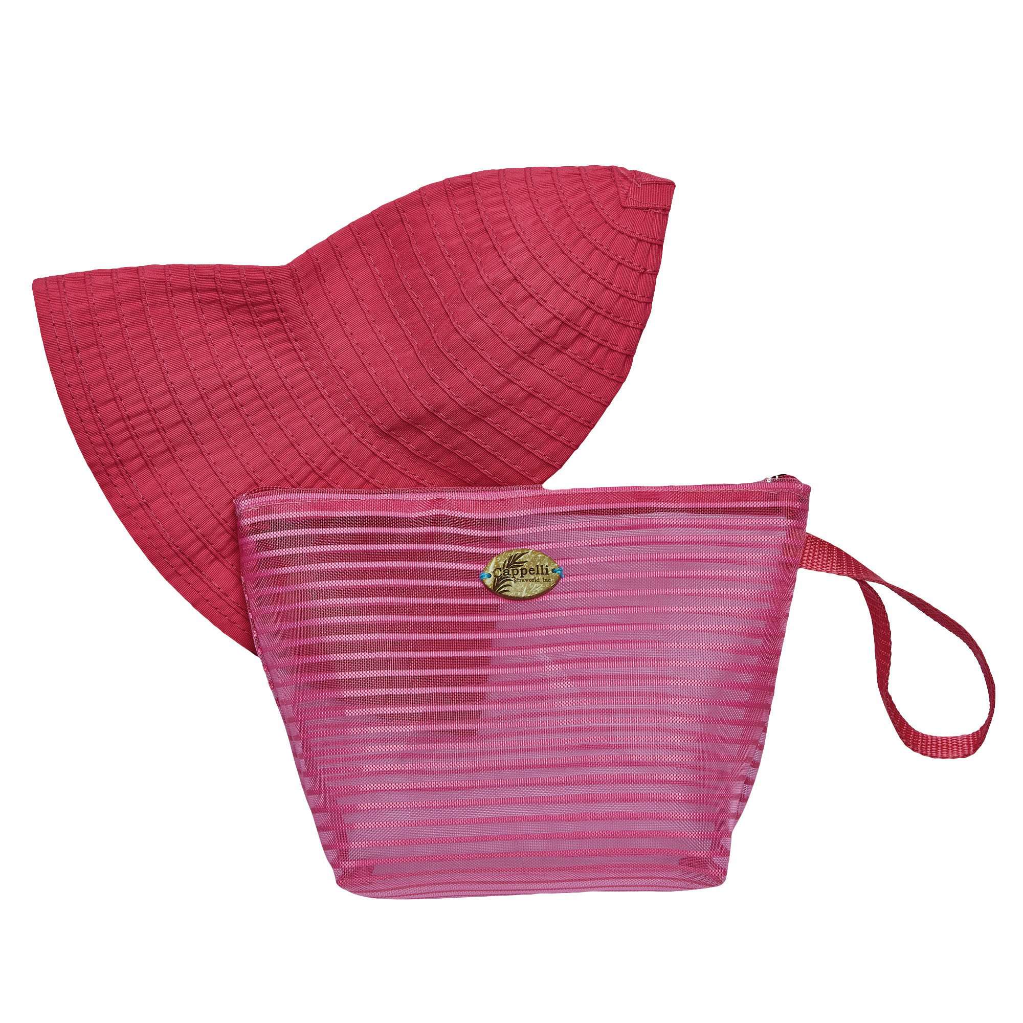 Cappelli's Packable Hat and Bag Set Wide Brim Hat Cappelli Straworld WSbag937FC Fuchsia  