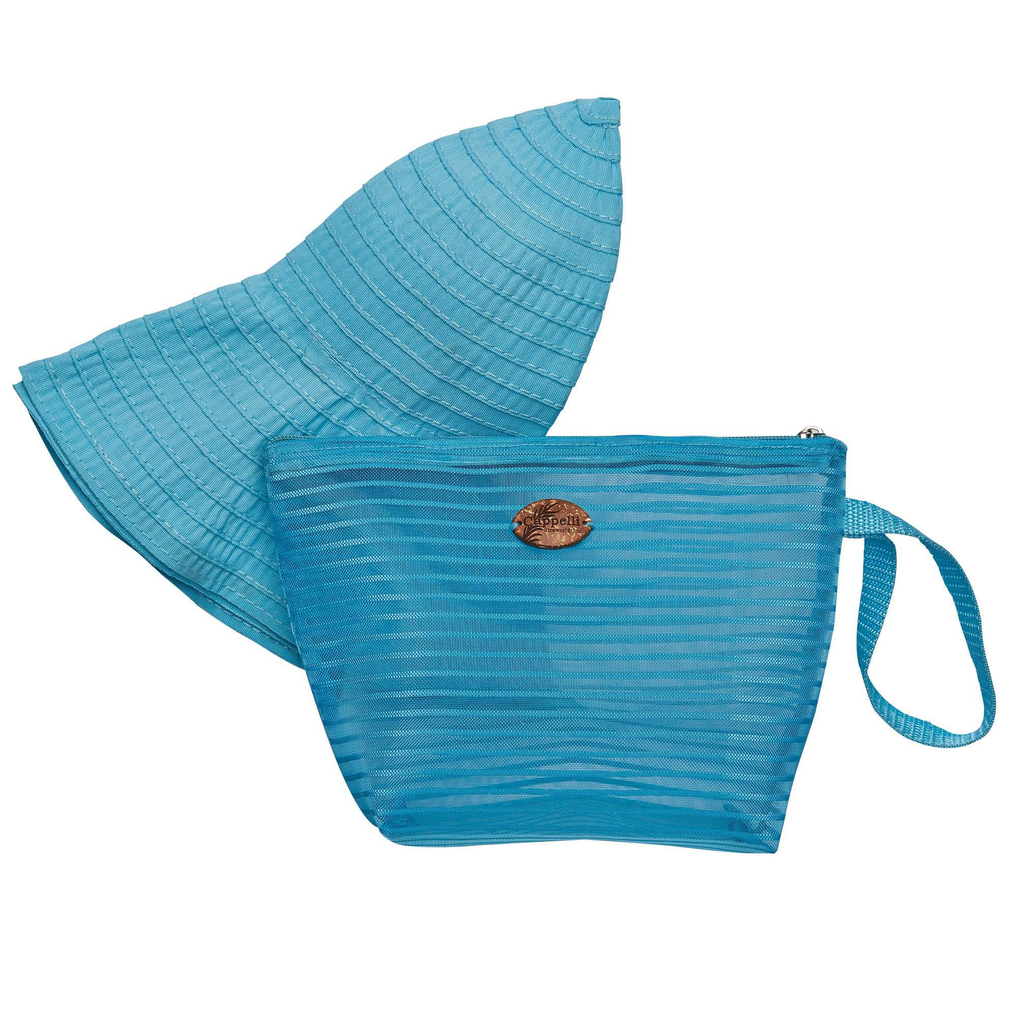 Cappelli's Packable Hat and Bag Set Wide Brim Hat Cappelli Straworld WSbag937TQ Turquoise  