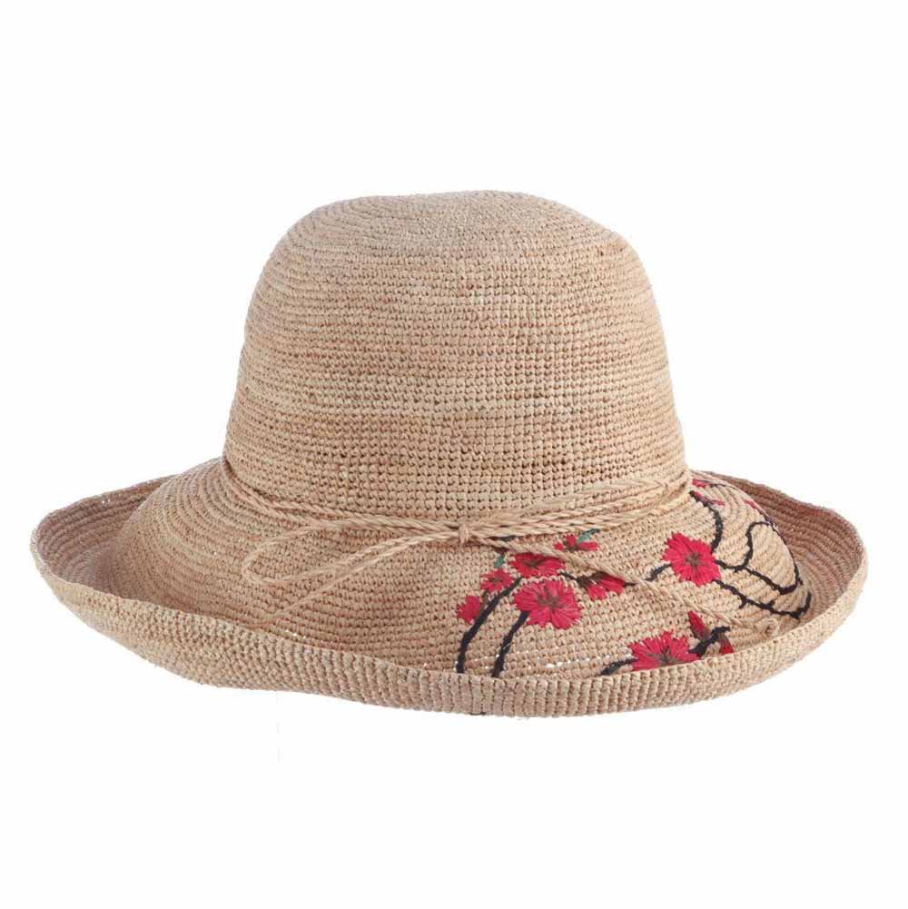 Bagatelle Crocheted Raffia Straw Hat with Floral Embroidery - Scala Hats Wide Brim Sun Hat Scala Hats    