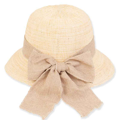 Bangkok Toyo Cloche Hat with Large Linen Bow - Sun 'N' Sand Hat Cloche Sun N Sand Hats    