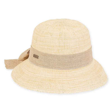 Bangkok Toyo Cloche Hat with Large Linen Bow - Sun 'N' Sand Hat Cloche Sun N Sand Hats HH2447A Natural Medium (57 cm) 