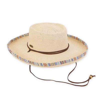 Bangkok Toyo Gaucho Hat with Aztec Trim - Caribbean Joe™ Gambler Hat Caribbean Joe HCJ242S Natural Medium (57 cm) 