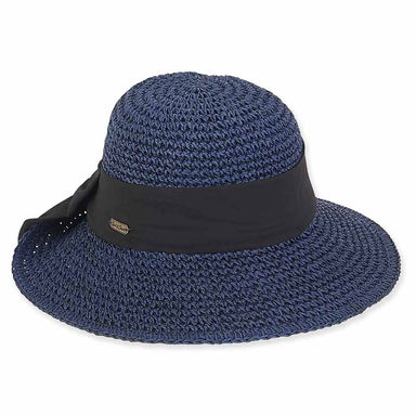 Benbow Crochet Hat with Chiffon Scarf - Sun 'N' Sand Hat Facesaver Hat Sun N Sand Hats HH1918C nv Navy Medium (57 cm) 