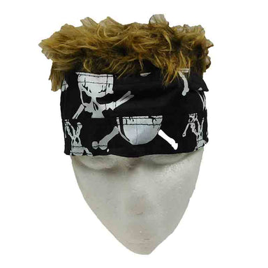 Skull Black Bandana with Brown Hair Cap Milani Hats sbbbr Black Skull  
