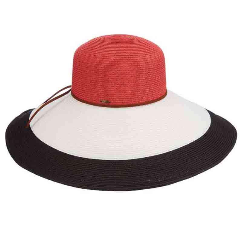 Three Tone Wide Brim Sun Hat - Glanmire Brooklyn Hats Wide Brim Sun Hat Brooklyn Hat bkn1594 Red OS (22.5") 