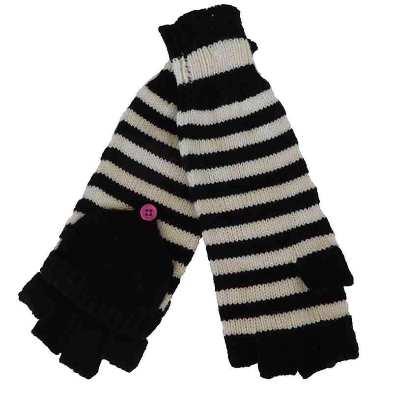 Black and White Striped Mittens by JSA Gloves Jeanne Simmons js7000 Black / Grey  