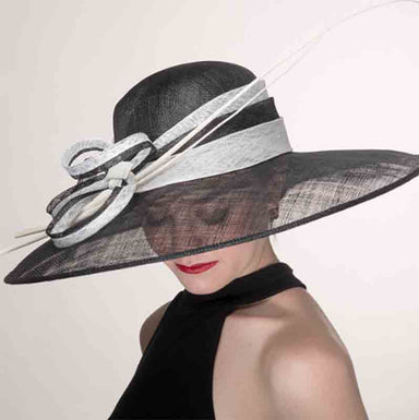 Two Tone Black and White Sinamay Hat with Long Quill - KaKyCO Dress Hat KaKyCO    