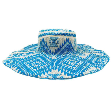 Blue Jacquard Bohemian Wide Brim Hat - America and Beyond, Wide Brim Hat - SetarTrading Hats 