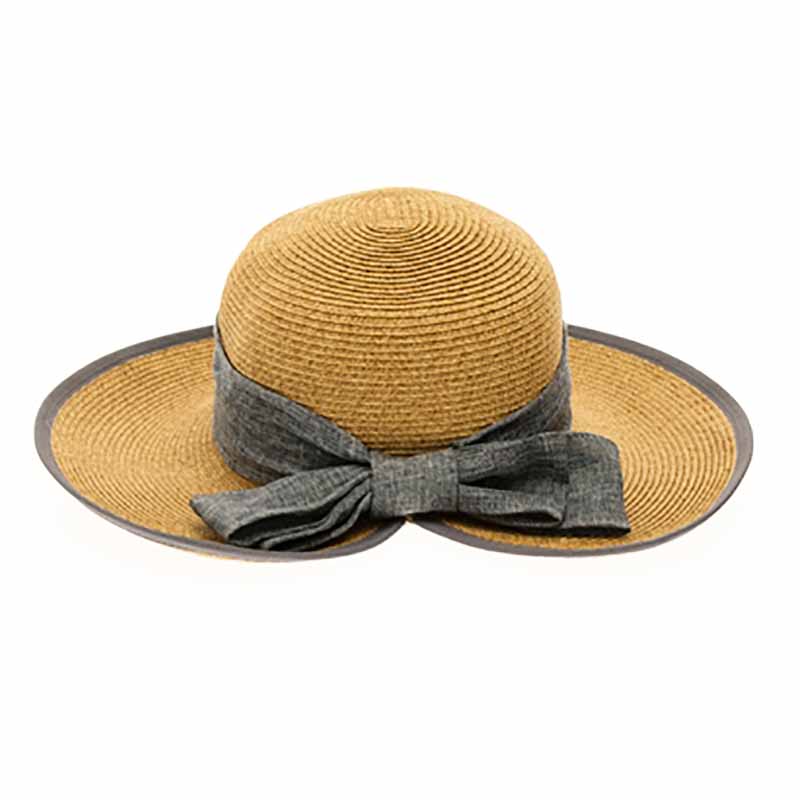 Split Back Sun Hat with Grey Linen Bow - Boardwalk Style  display picture 3