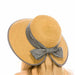 Split Back Sun Hat with Grey Linen Bow - Boardwalk Style Wide Brim Hat Boardwalk Style Hats    