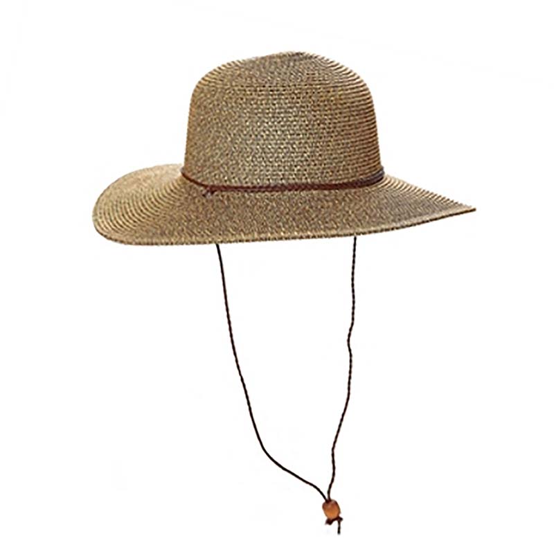 Classic Straw Sun Hat with Chin Cord - Large Size Women's Hats Black Heather / Large (59 cm)