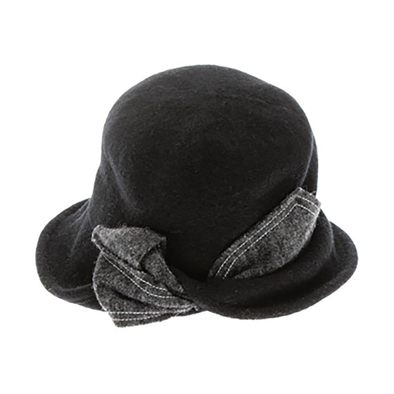 Knitted Wool Blend Cloche with Twisted Bow - DNMC Hats Cloche Boardwalk Style Hats da3169 Black Medium (57 cm) 