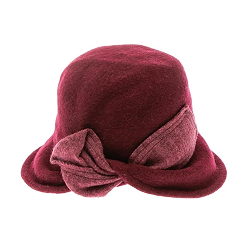 Knitted Wool Blend Cloche with Twisted Bow - DNMC Hats Cloche Boardwalk Style Hats da3169 Wine Medium (57 cm) 