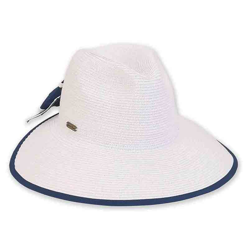 Backless Fedora Crown Hat with Large Bow - Sun 'N' Sand Hat Facesaver Hat Sun N Sand Hats HH2407A White / Navy Medium (57 cm) 