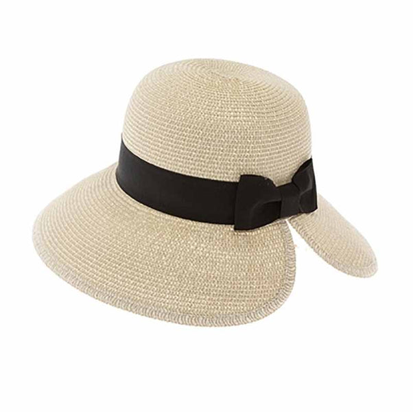 Butterfly Split Sun Hat with Black Ribbon Band-Pool Side Lounging Hat Black Tweed / Medium (57 cm)