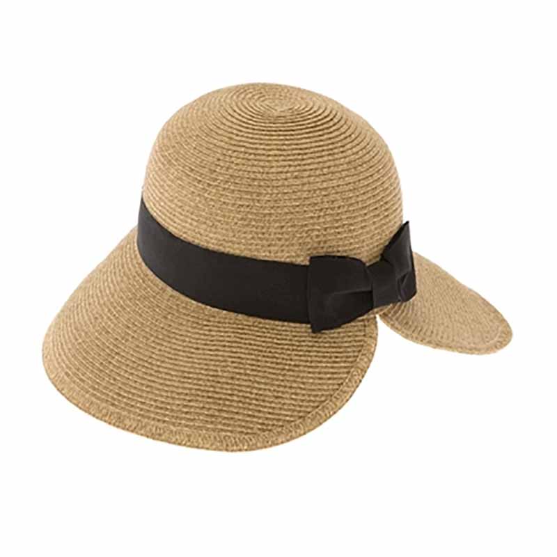 Butterfly Split Sun Hat with Black Ribbon Band-Pool Side Lounging Hat White Tweed / Medium (57 cm)