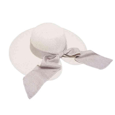 Woven Straw Sun Hat with Split Brim - Beige Linen Band and Bow Wide Brim Sun Hat Boardwalk Style Hats DA767-NTbg Natutal Medium (57 cm)