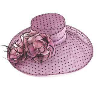 Polka Dot Organza Hat with Large Flower Accent, Dress Hat - SetarTrading Hats 