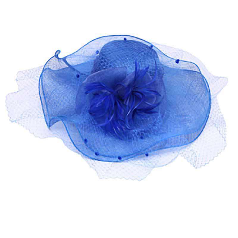 Large Sinamay Dress Hat with Netting Veil Dress Hat Something Special Hat by5605BL Blue  