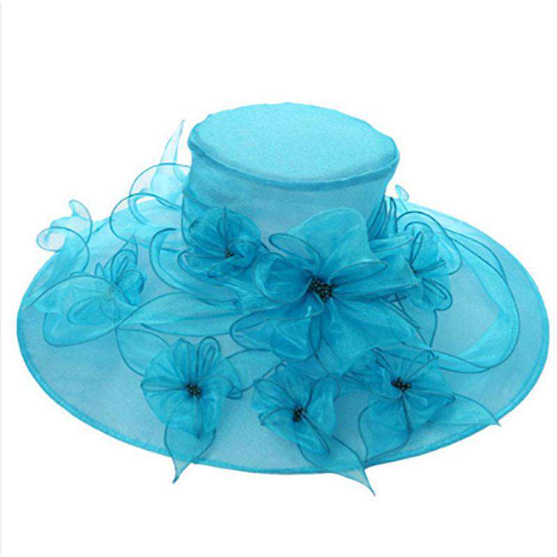 Organza Hat with Flower Bouquet Dress Hat Something Special Hat by5716AQ Aqua  