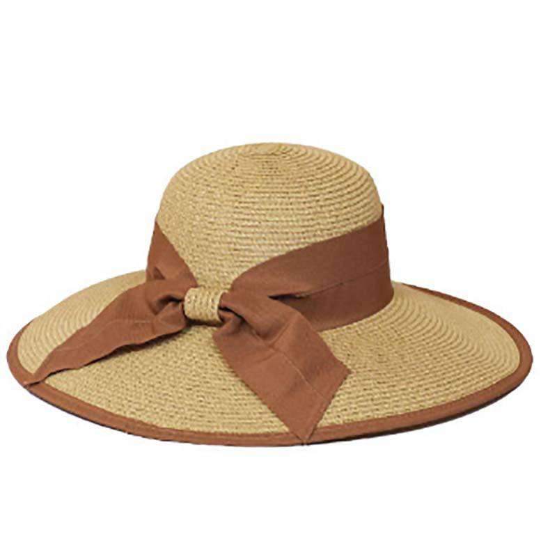 Double Ribbon Bow Summer Hat Floppy Hat Something Special Hat WY6544BN Brown  