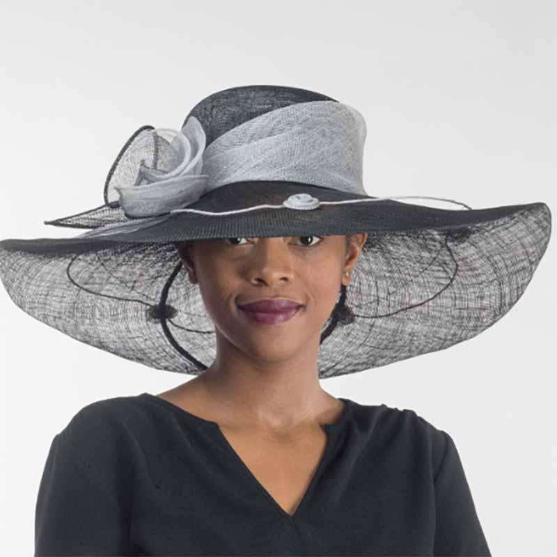 Sinamay Black Wide-Brim Dress Hat M509 ( Black ) Kentucky Derby Hat, Church Hat, Wedding Hat  main image 2