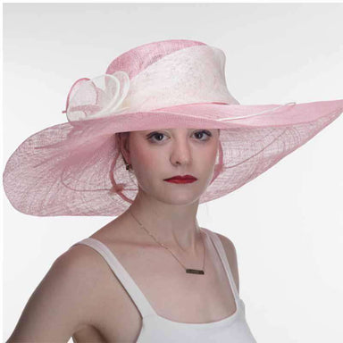 Callalily Adorned Pink and Ivory Large Brim Sinamay Hat - KaKyCO Dress Hat KaKyCO 117138-14.25 Pink and Ivory  