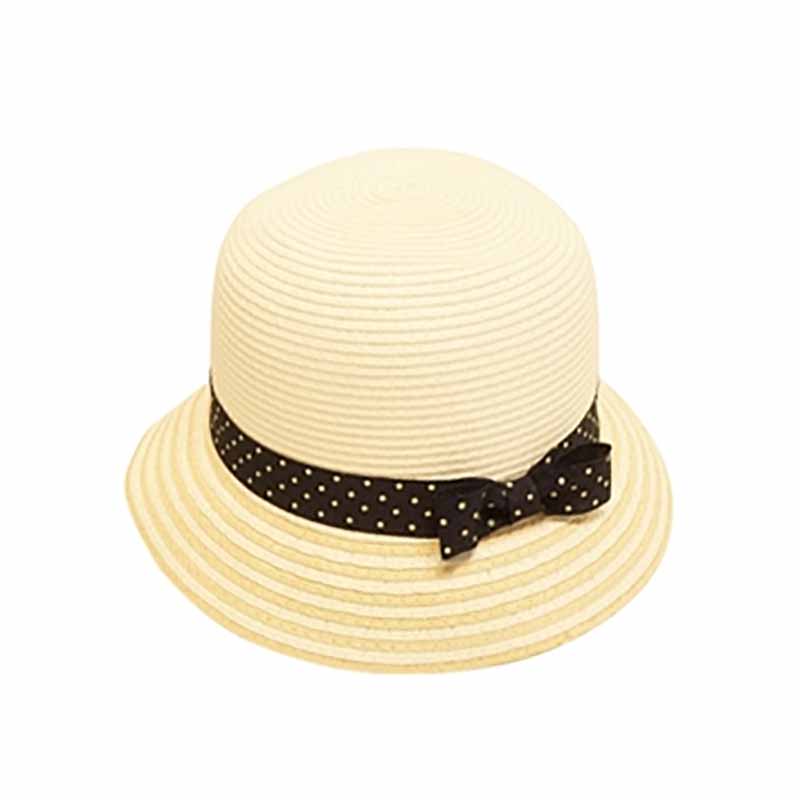 Petite Nautical Straw Cloche Hat with Polka Dot Band - Boardwalk Style Cloche Boardwalk Style Hats da2921nt Natural Small (54 cm) 