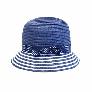 Petite Nautical Straw Cloche Hat with Polka Dot Band - Boardwalk Style, Cloche - SetarTrading Hats 