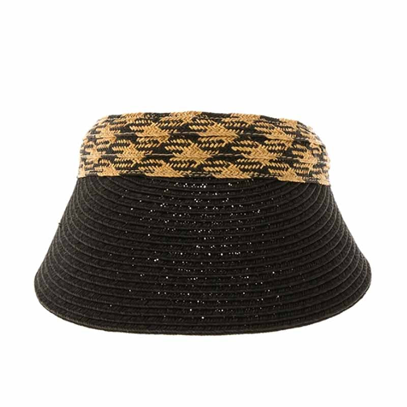 Clip On Sun Visor with Woven Straw Band - Boardwalk Style Visor Cap Boardwalk Style Hats DA1854bk Black  