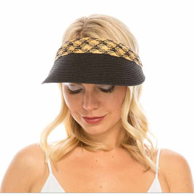 Clip On Sun Visor with Woven Straw Band - Boardwalk Style Visor Cap Boardwalk Style Hats    