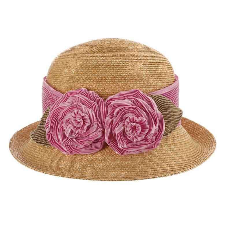 Sara Wheat Braid Dress Hat with Pleated Satin Rose - Callanan Hats SetarTrading Hats Sara Wheat Braid Dress Hat with Pleated Satin Rose - Callanan Hats SetarTrading Hats