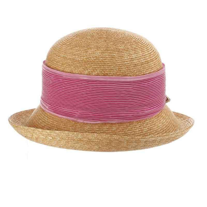 Sara Wheat Braid Dress Hat with Pleated Satin Rose - Callanan Hats Dress Hat Callanan Hats    