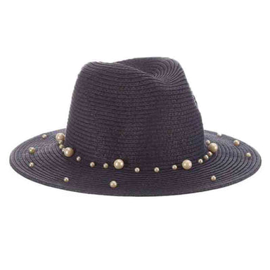 Straw Safari Hat with Pearls - The Pearls Collection Safari Hat Dorfman Hat Co. cr343 Navy  