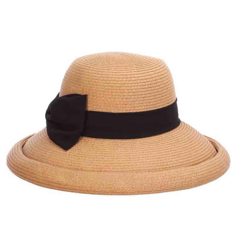 Rolled Brim Sun Hat with Chiffon Bow - Callanan Handmade Hats Wide Brim Hat Callanan Hats CR355tn Tan Medium (57 cm) 