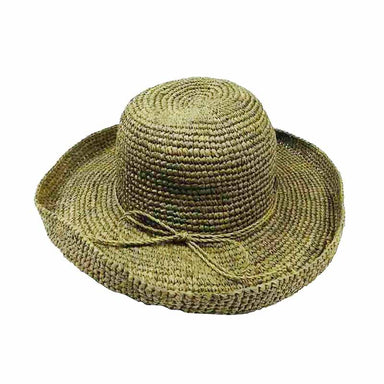 Crocheted Up Turned Brim Straw Hat - Tropical Trends Kettle Brim Hat Dorfman Hat Co. LR545 Sage  
