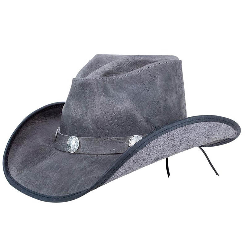 Large Brim Dual Tone Genuine Cow Leather Fancy Unisex Cowboy Hat - XL / Brown