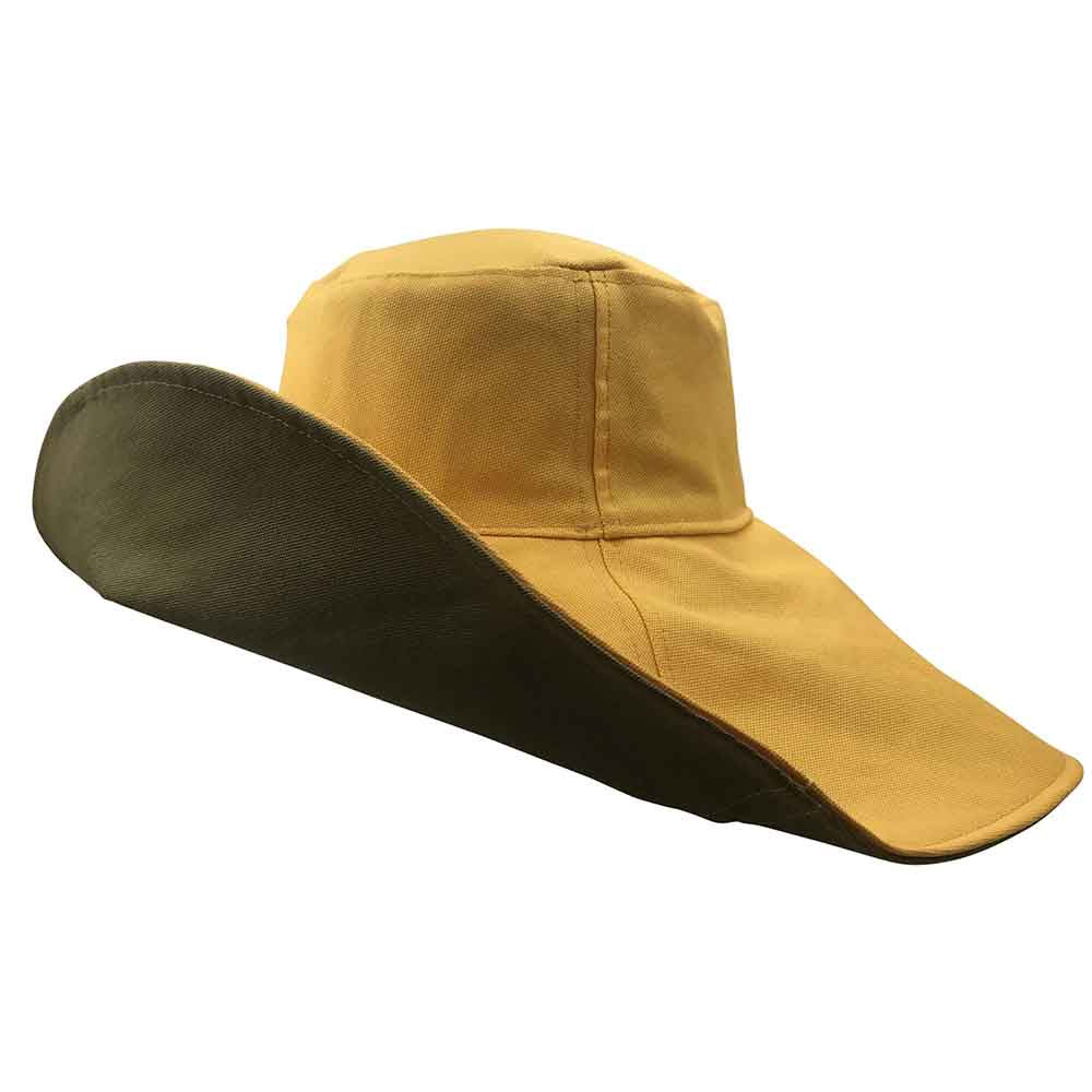 Daisy Eclipse Reversible Organic Cotton Resort Sun Hat - Flipside Hats Wide Brim Hat Flipside Hats FS027-024 Yellow / Khaki M/L (58 cm) 