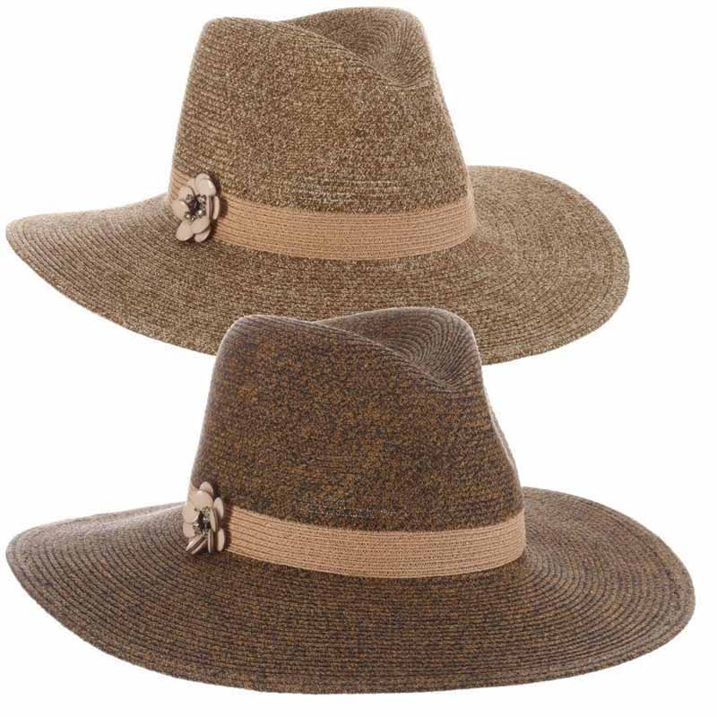 Fine Braid Safari Hat with Pink Daisy Pin - John Callanan Safari Hat Callanan Hats cr338 Brown Medium (57 cm) 