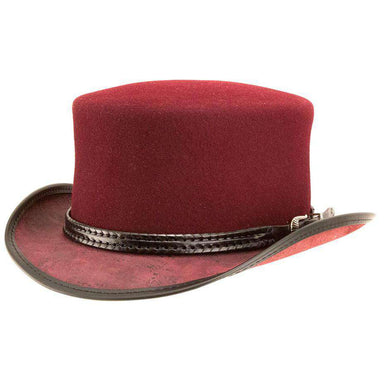 Danbury Wool Felt and  Leather Top Hat - Burgundy Top Hat Head'N'Home Hats MWdanburyBDML Burgundy Medium-Large 
