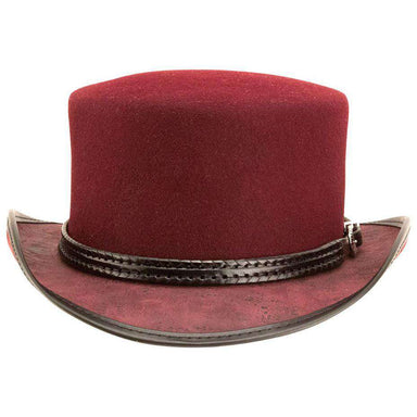Danbury Wool Felt and  Leather Top Hat - Burgundy Top Hat Head'N'Home Hats    
