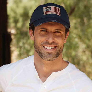 DPC Distressed Twill Cap with Frayed USA Flag Cap Dorfman Hat Co.    
