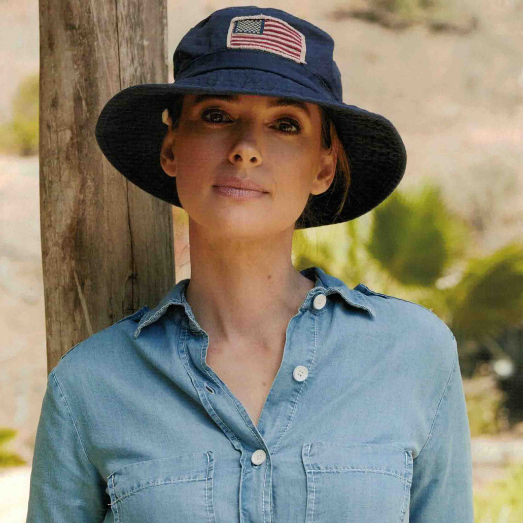 Homage Garment Washed Twill Bucket Hat with American Flag