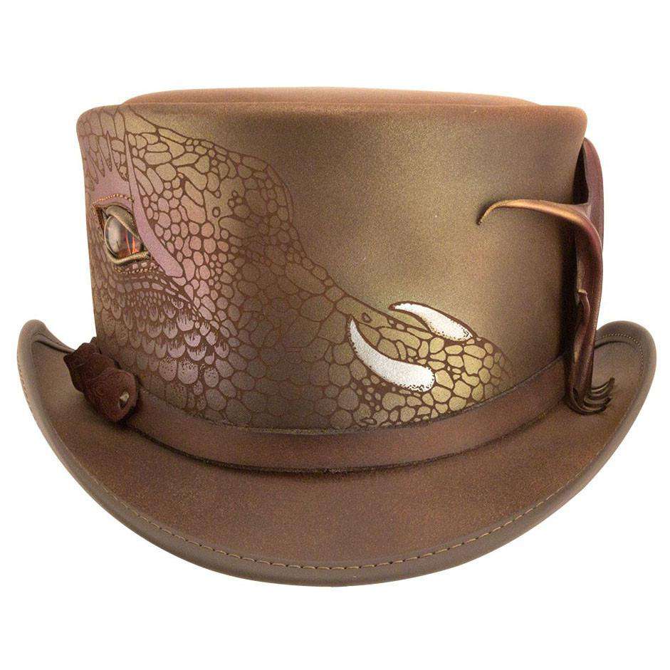 Draco Leather Top Hat - Steampunk Hatter USA Top Hat Head'N'Home Hats MWdracoBN Brown Large 