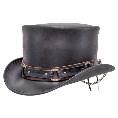 El Dorado Leather Top Hat with SR2 Band, Black - VooDoo Hatter Top Hat Head'N'Home Hats eldoSR2bns Black Small 