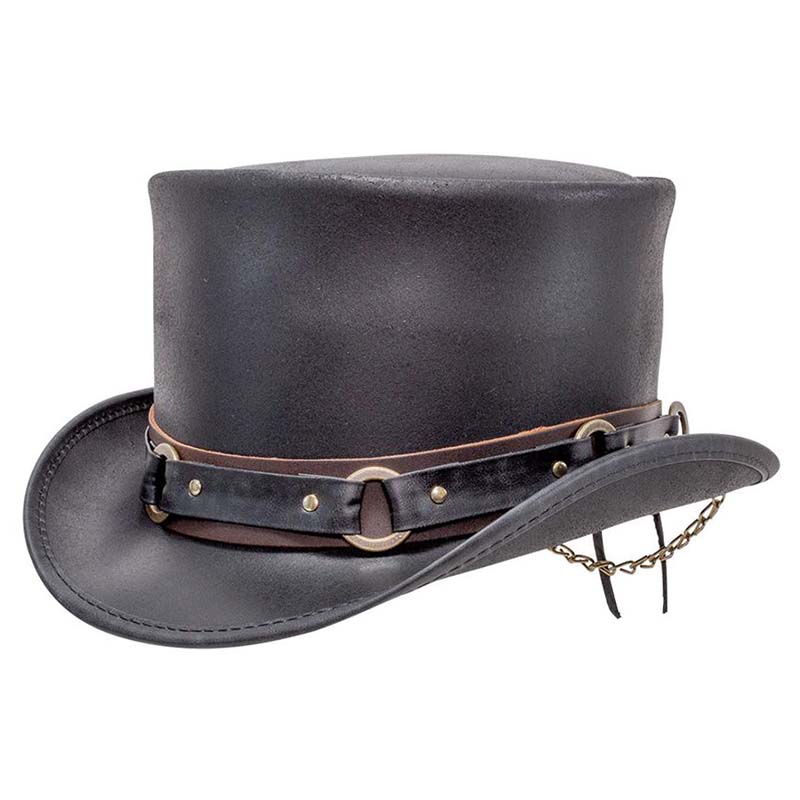 El Dorado Leather Top Hat with SR2 Band, Black - VooDoo Hatter Top Hat Head'N'Home Hats eldoSR2bns Black Small 