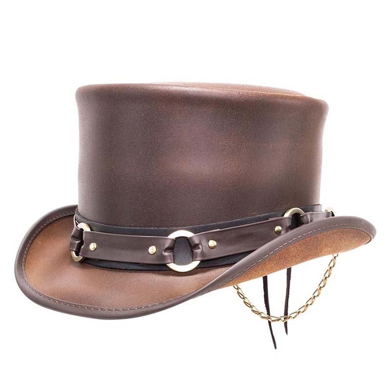 El Dorado Leather Top Hat with SR2 Band, Brown - VooDoo Hatter Top Hat Head'N'Home Hats eldoSR2bns Brown Small 