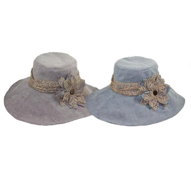 Lace Trim Travel Hat - JSA Wide Brim Hat Jeanne Simmons js4006mc Mocha  